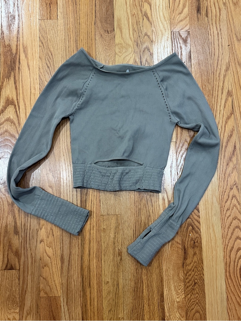 FP Movement Cut it Out Sage Olive Ribbed Long Sleeve Crop Top